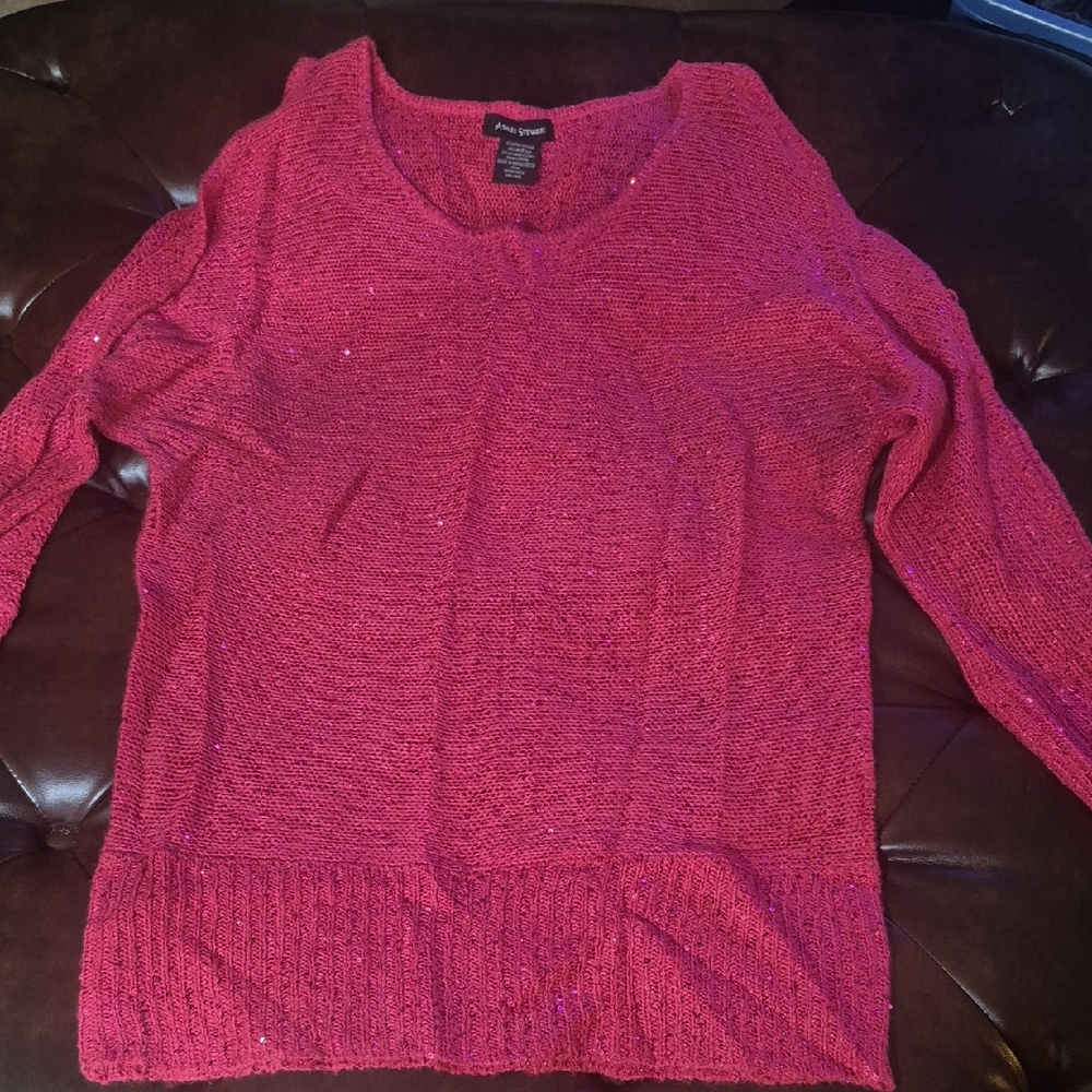 Ashley Stewart Raspberry Scoop Neck Knit Sweater with Split Sleeves Sz. 14/16